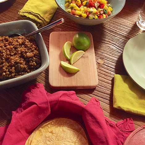 Lentil Mushroom tacos with mango-tomato-cilantro salsa