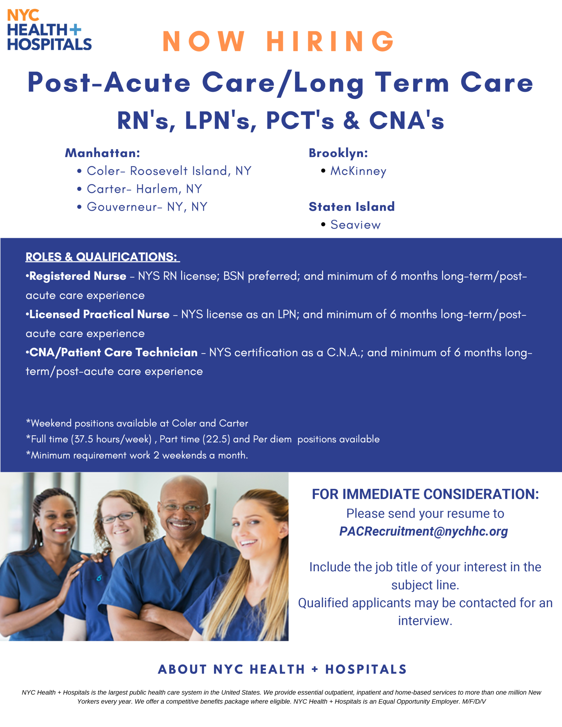 Now Hiring NYC Health + Hospitals