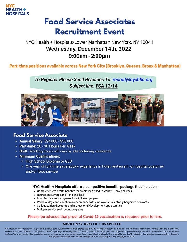 Food Service Associates Recruitment Event - NYC Health + Hospitals