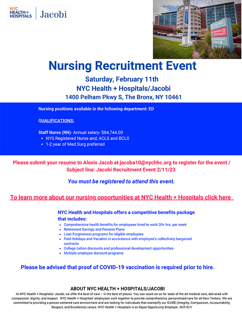 Jacobi Nursing Recruitment Event - NYC Health + Hospitals