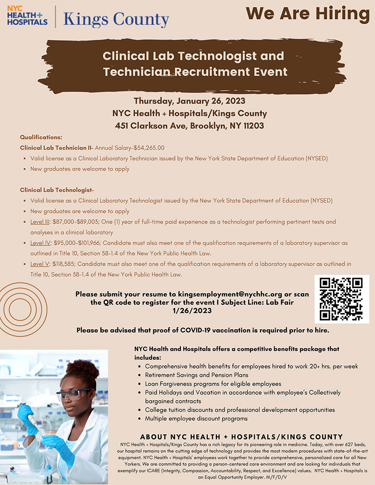 Kings County Clinical Lab Technologist and Technician Recruitment Event
