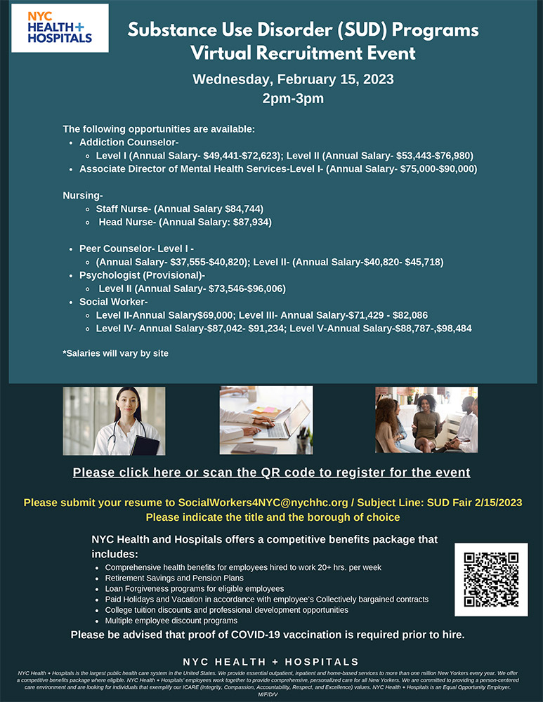 Substance Use Disorder (SUD) Programs Virtual Recruitment Event - NYC ...