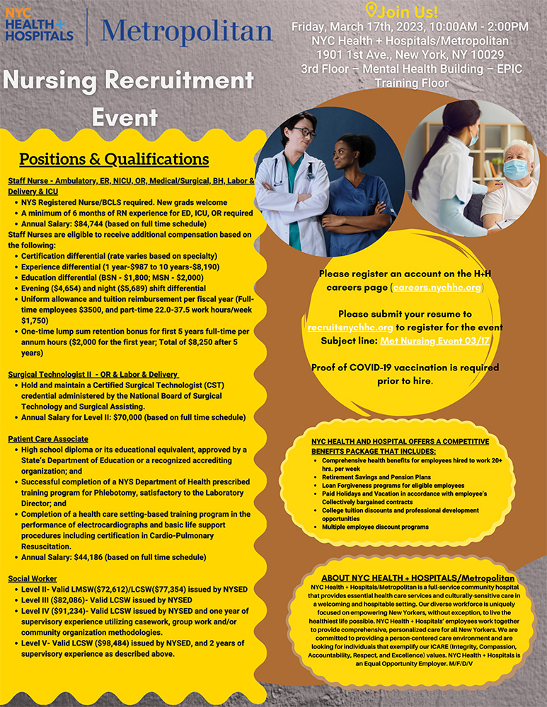 Metropolitan Nursing Recruitment Event NYC Health + Hospitals