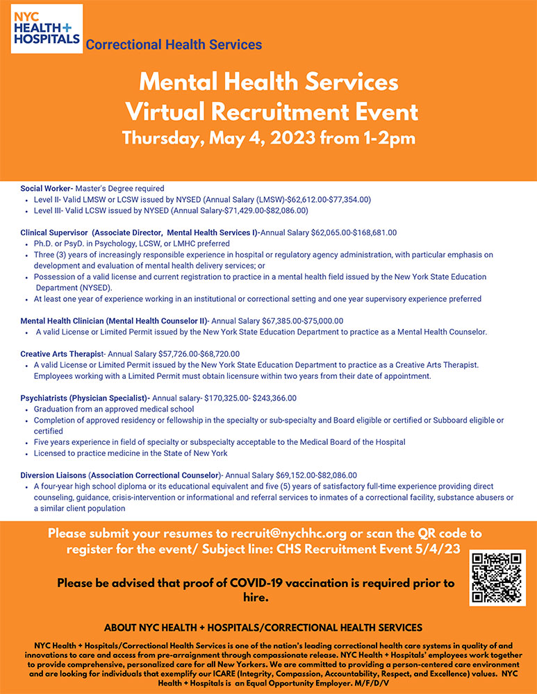 Correctional Health Services Mental Health Services Virtual Recruitment ...