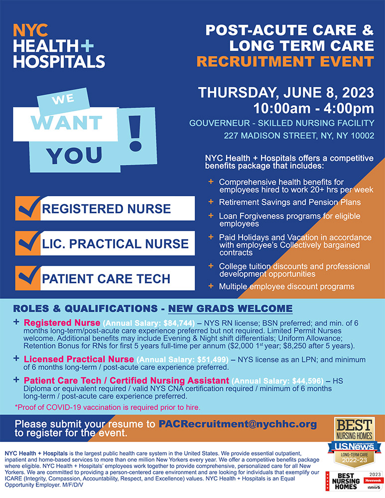 Post-Acute Care & Long Term Care Recruitment Event - NYC Health + Hospitals