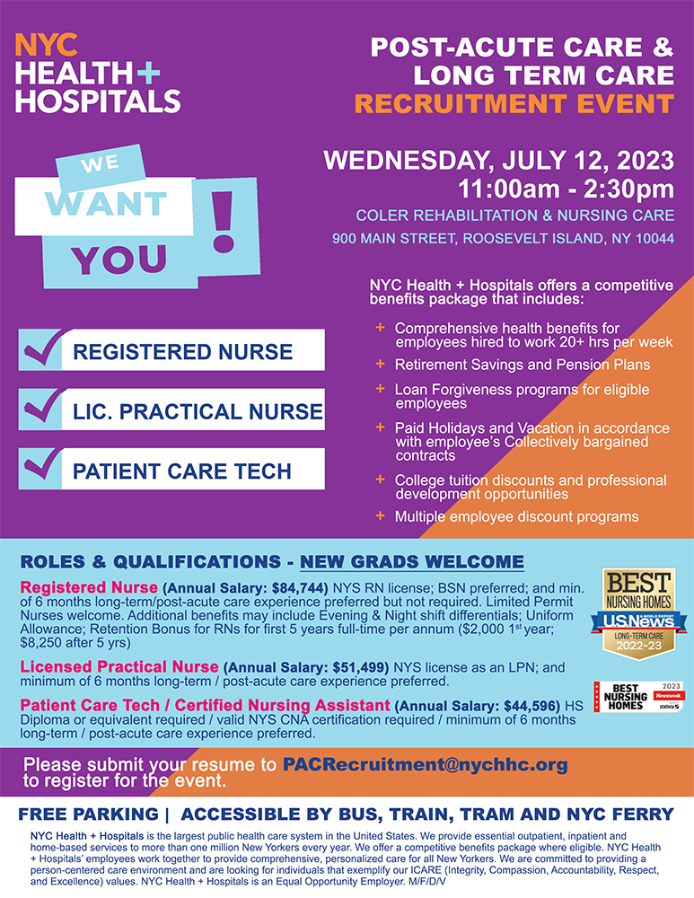 PostAcute Care & Long Term Care Recruitment Event NYC Health + Hospitals