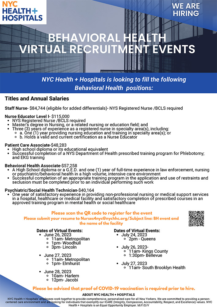 We Are Hiring - Behavioral Health Virtual Recruitment Events - NYC ...