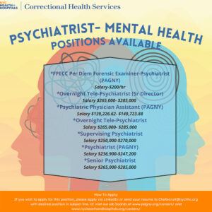 Correctional Health Services Psychiatrist – Mental Health Positions Available