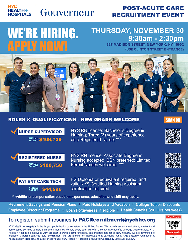 Gouverneur PostAcute Care Recruitment Event NYC Health + Hospitals