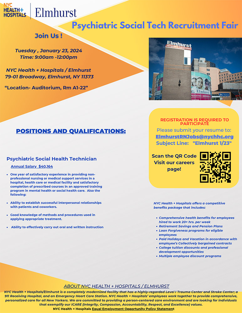 Elmhurst Psychiatric Social Tech Recruitment Fair NYC Health + Hospitals