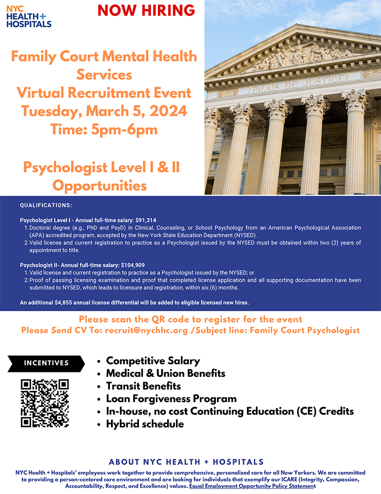 Family Court Mental Health Services Virtual Recruitment Event ...