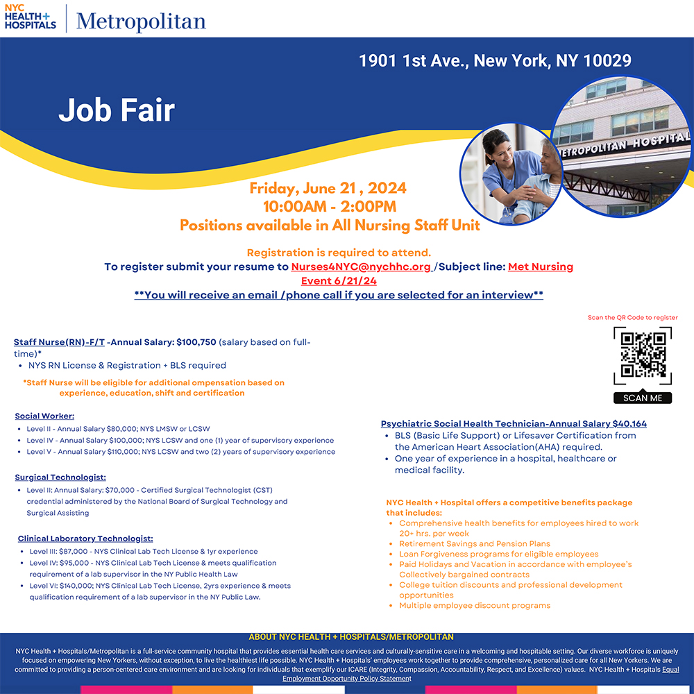 Metropolitan Job Fair NYC Health + Hospitals