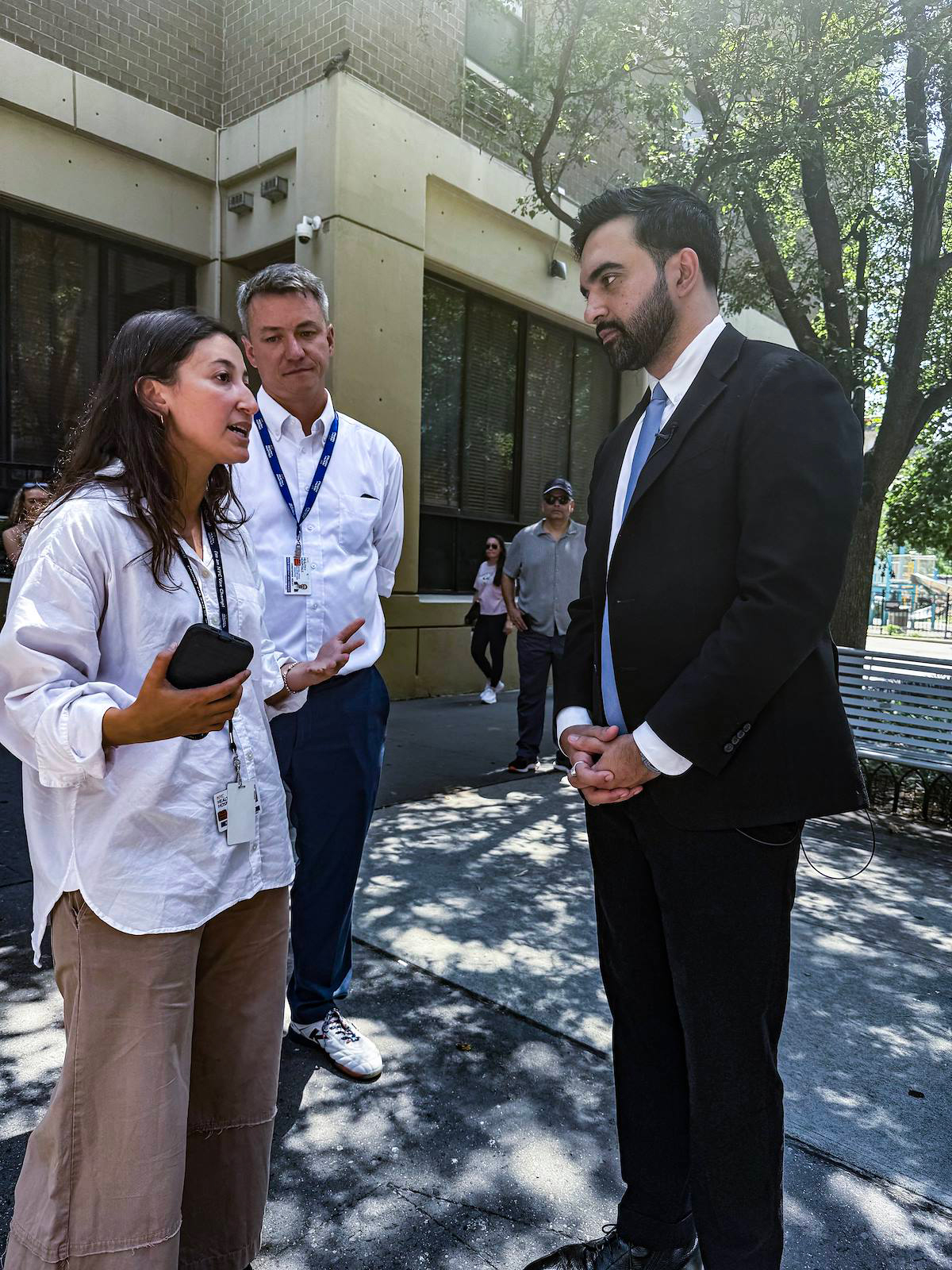 Critical Operations Response unit Director of Policy and Planning Maayan Jaffe and Executive Director Chris Keeley meet with the mayor to give him an update on the COOL initiative