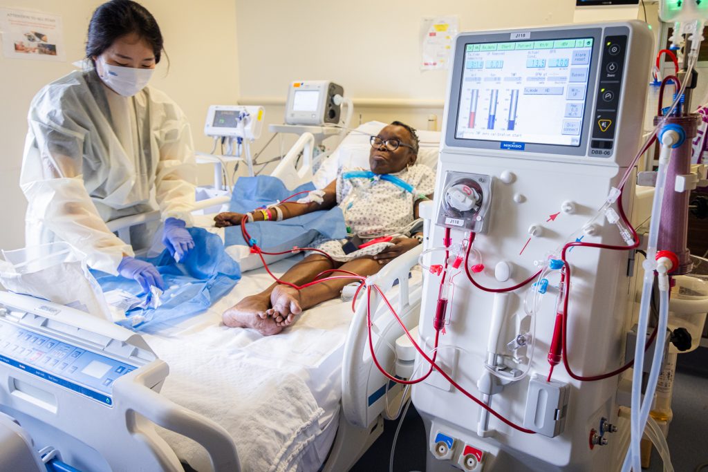 Lisa McNamee receives bedside hemodialysis at NYC Health + Hospitals/Carter LTACH.