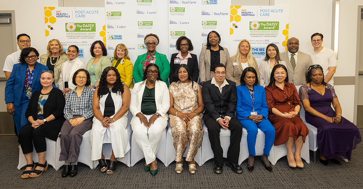 NYC Health + Hospitals/Post-Acute Care Executives and Nursing Leadership from across five skilled nursing facilities celebrate the 2026 DAISY Award & BEE Award Recipients