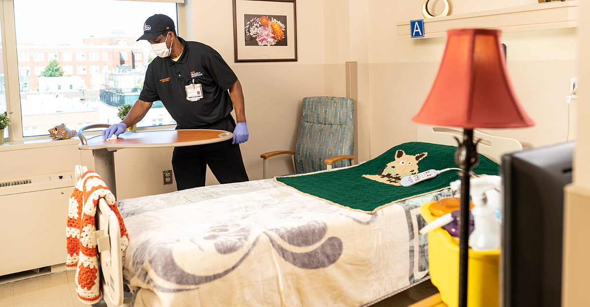 NYC Health + Hospitals/McKinney staff clean and sanitize resident rooms daily, providing a safer environment for staff, residents, and visitors. (Credit: John Rae)