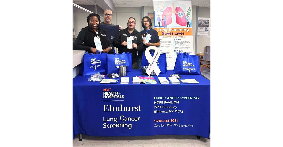 NYC Health + Hospitals/Elmhurst’s staff and clinicians table for Lung Cancer Awareness Month